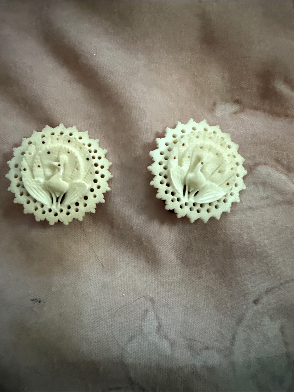 Cream Floral Carved Button-Style Earrings